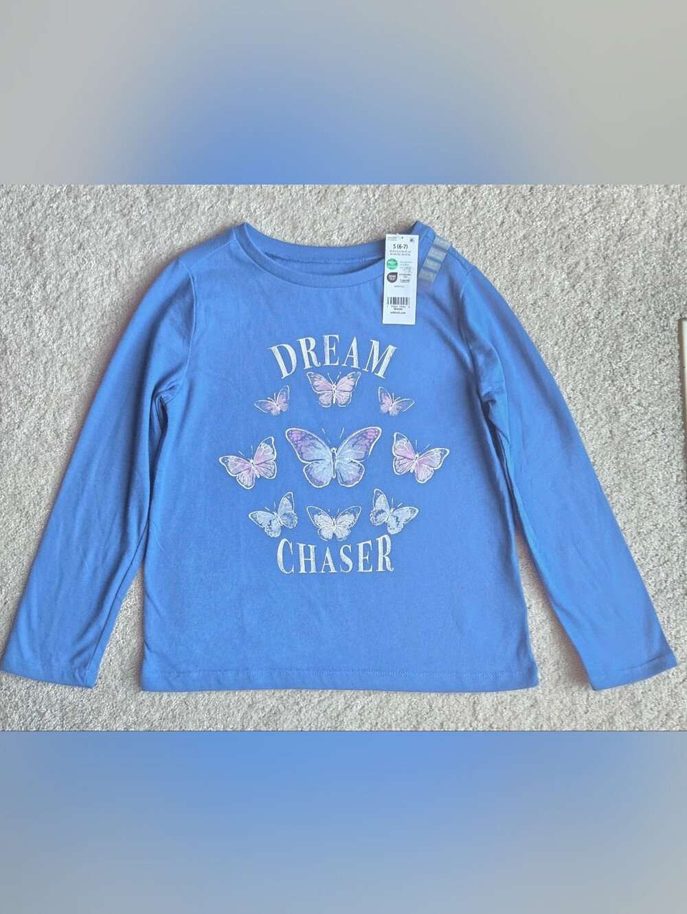 OshKosh B'gosh Blue Long-Sleeve Tee with Pastel Butterfly Graphic